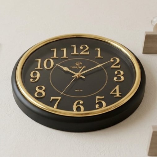 Seapose Royal Black Gold Wall Clock - Silent Sweep